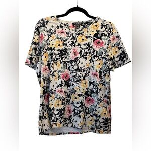 Lauren Ralph Lauren Floral Print Short Sleeve Top - Pink, Yellow, Black Size XXL